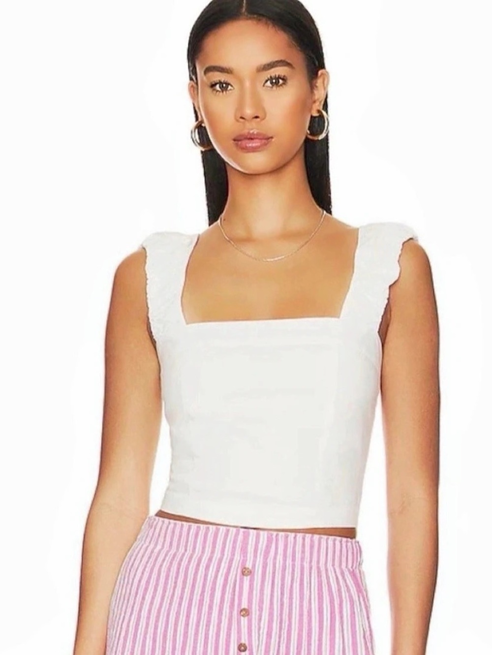 Free People White Ruffle Strap Crop Top NWT
